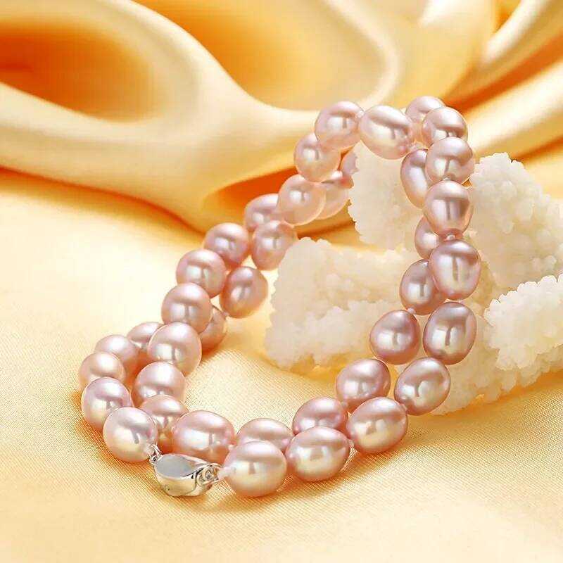 ▥ Dainashiที่สวยงามจริงเงินแท้สร้อยคอมุกธรรมชาติไข่มุกน้ำจืด, 45เซนติเมตรความยาว,เครื่องประดับf