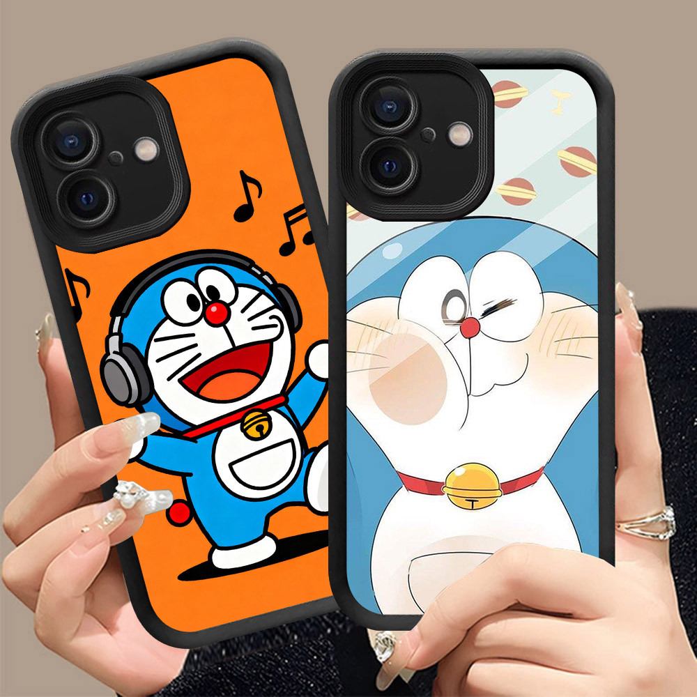 Q-6 Doraemon cute ขาวดำเคสโทรศัพท์หรับ iPhone 16 17 Pro Plus Max ปกสีชมพู