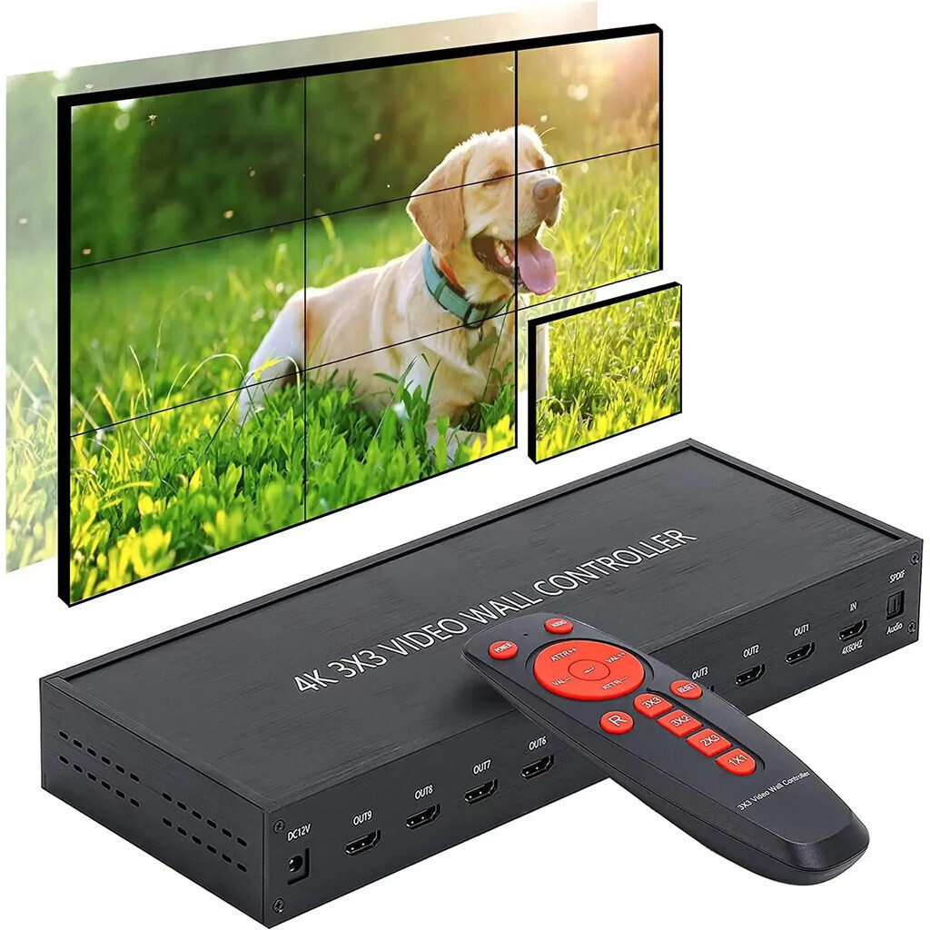 4K 3x3 HDMI Video Wall Controller 2X2 2X3 Multi Monitor Splicing โปรเซสเซอร์ 9 ช่อง TV Splicer TV Wa