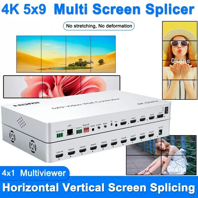 4K 5x9 HDMI Video Wall Controller 2x2 3x3 Multi Screen โปรเซสเซอร์แนวนอนแนวตั้ง Splicer 90 180° หมุน