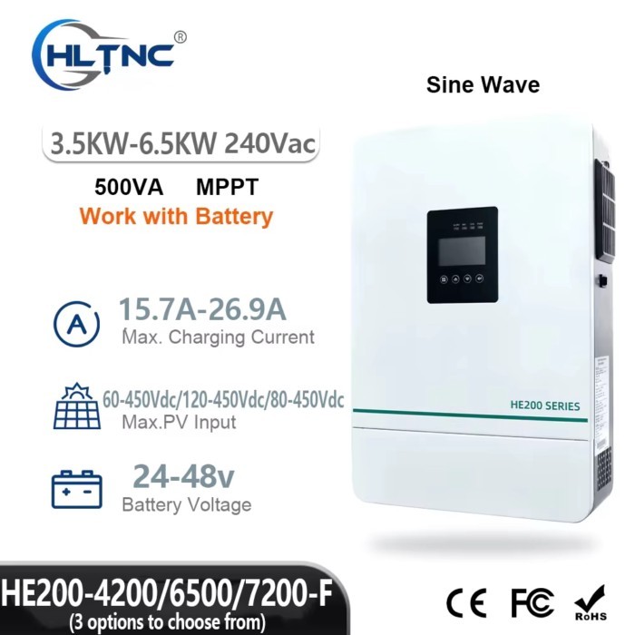 HLTNC Hybrid Solar Inverter 3.6kw 5.5kw 6.5kw 220v Pure Sine Wave Inverter 24V 48V On Grid Solar Ch