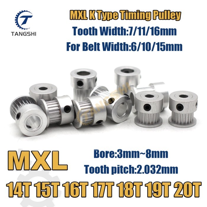 MXL 14/15/16/17/18/19/20 Teeth K-Type Timing Pulley Bore 3mm to 8mm Belt Width 6/10/15mm MXL Synchr