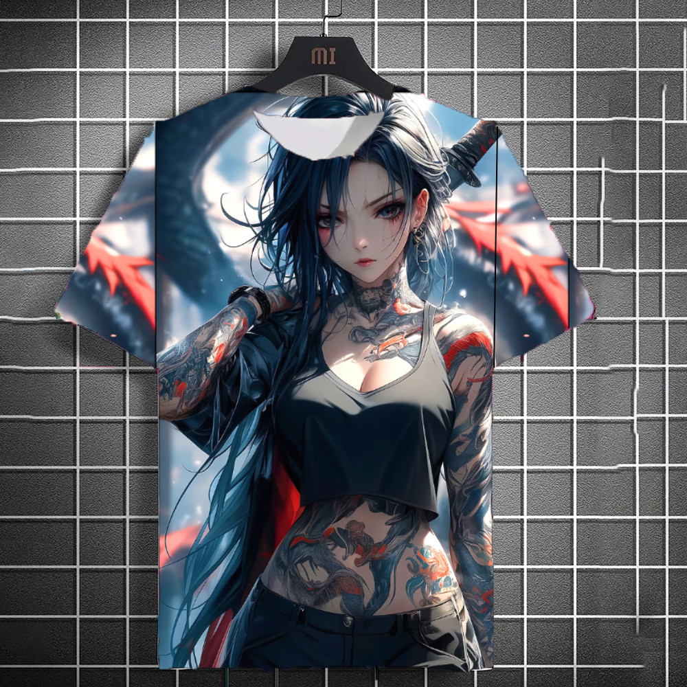 2026 ใหม่ผู้ชายSamurai Katana Tattooสาวเสื้อยืดStreet 3Dพิมพ์UnisexบุคลิกภาพอะนิเมะTeeฤดูร้อนผู้หญิง