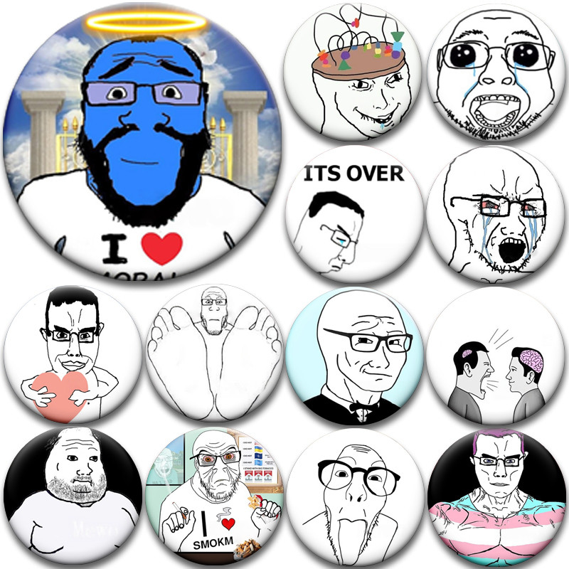58 มม.Wojak Meme Badge ตลก Soyjak เข็มกลัด Viral อินเทอร์เน็ตเคลือบ Pins สําหรับกระเป๋าอุปกรณ์เสริมแ