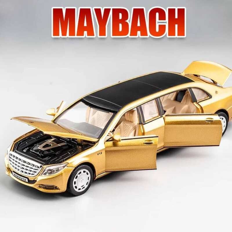 C Scale 1:32 Maybach S650 Extended Car Toy Model Doors Opened Music Light Pull Back Diecast Metal V