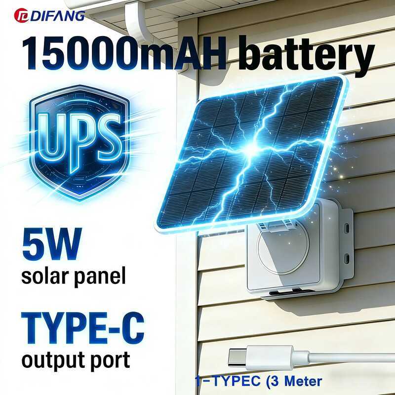 เครื่องชาร์จแบตเตอรี่พลังงานแสงอาทิตย์ 15000mAh พร้อมอะแดปเตอร์จ่ายไฟ UPS สำหรับกล้องวงจรปิด, เราเตอ