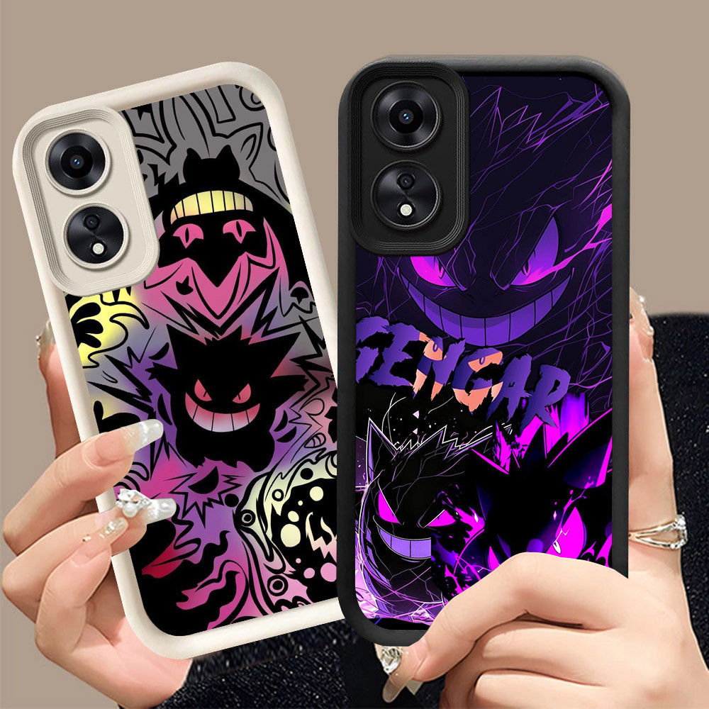 Q-16 Pokemon Gengar ขาวดำเคสโทรศัพท์หรับ OPPO Reno 8T A2X A1X A98 A1 A60 F23 Pro 5G ปกสีชมพู
