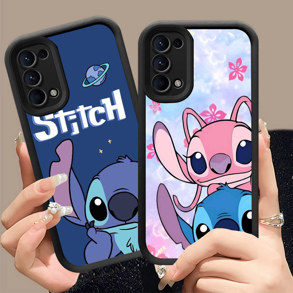 Q-30 Cute Stitch ขาวดำเคสโทรศัพท์หรับ OPPO Reno 5F 5 4F Iite 4 5Z Lite 5G ปกสีชมพู