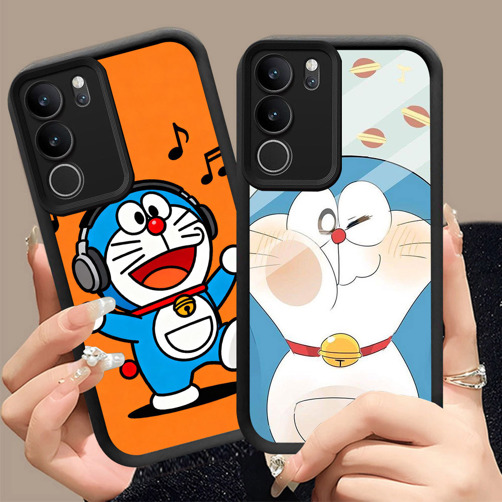 Q-6 Doraemon cute ขาวดำเคสโทรศัพท์หรับ VIVO Y200 T4X Y19S Y21d Y300t Y29 Pro ปกสีชมพู