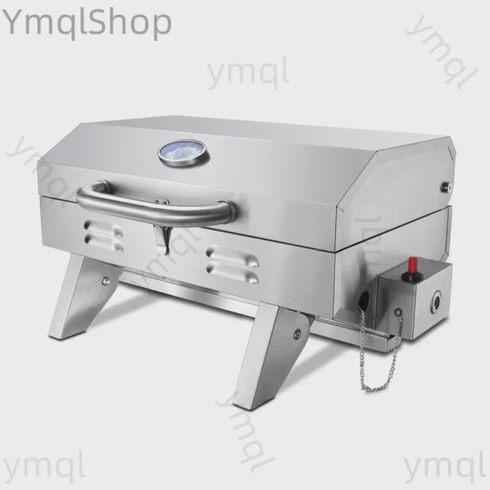 Portable Stainless steel gas BBQ Grill With Lid Barbecue Grill Stove With Stainless Steel Cover Gas