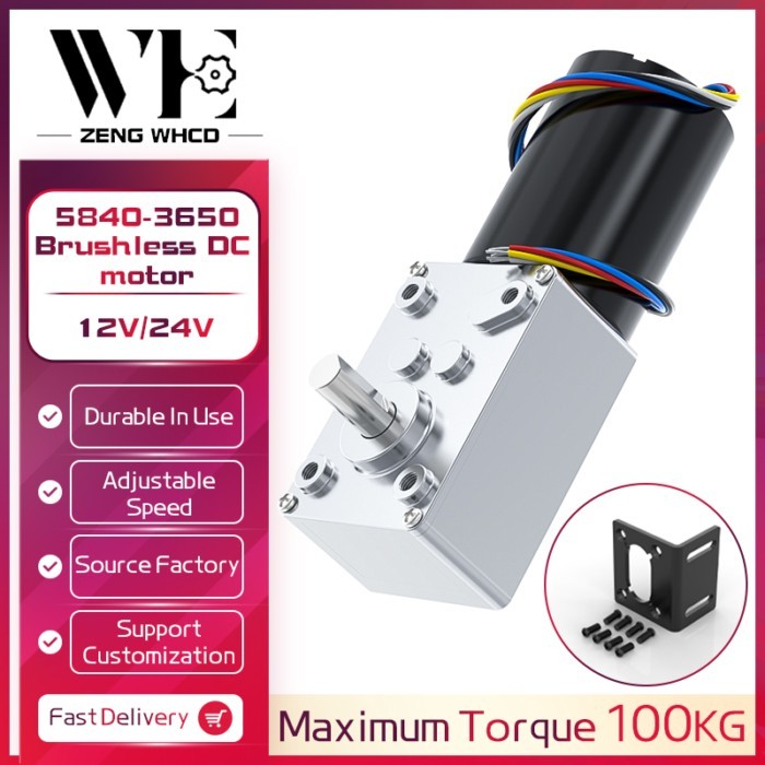 5840-3650 Brushless Reduction Worm Gear Motor 12V/24V High Torque Forward And Reverse Adjustable Sp