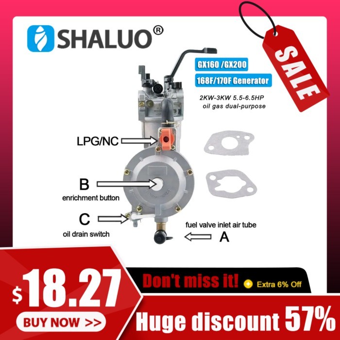 New 3KW 168F 170F Gasolina Generator LPG Carburetor Dual Fuel LPG NC Gas Carburetor Conversion Kit