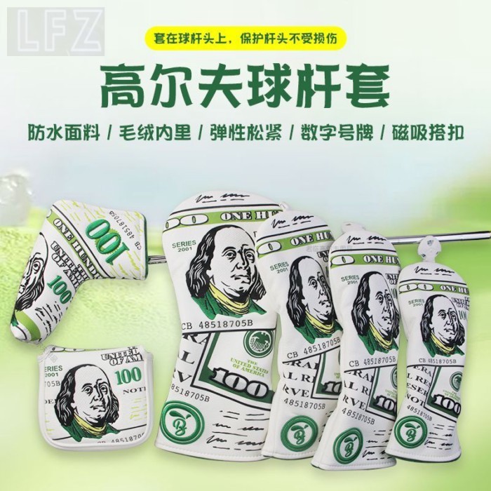 ฝาครอบไม้กอล์ฟ dollar bill club กันน้ำ PU ซับในตุ๊กตารูปตัว L ฝาครอบพัตเตอร์สี่เหลี่ยมรูปตัว L 1/3/