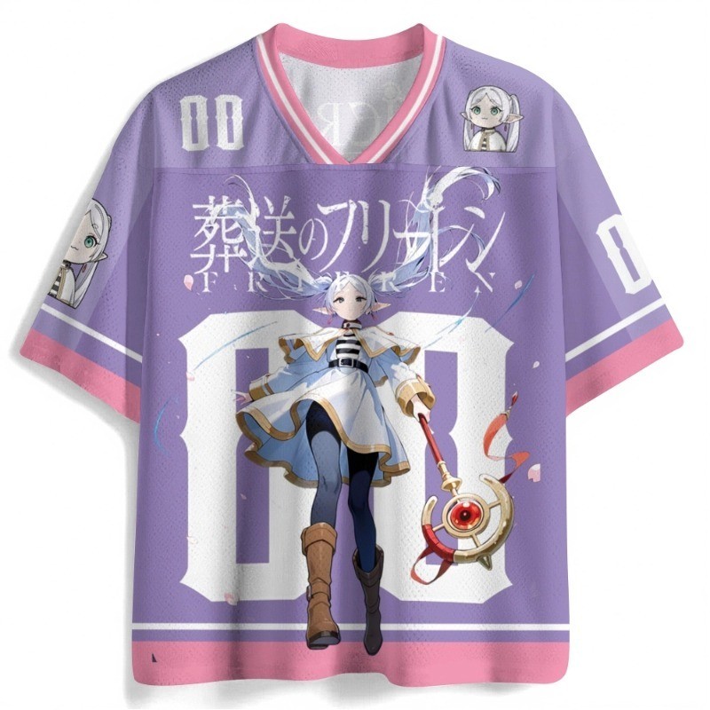 Frieren Beyond Journeys End 3D พิมพ์ Jersey Y2K V คอแขนสั้น Tshirt ผู้ชายผู้หญิงเด็ก Elf อะนิเมะ Str