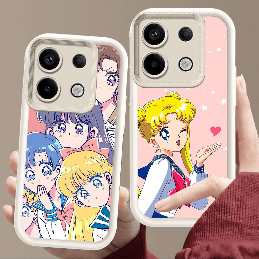 เคสสําหรับ Xiaomi Redmi หมายเหตุ POCO 13T 13 13C X6 M6 Pro Plus 5G สีขาวนุ่ม E95 เซเลอร์มูน