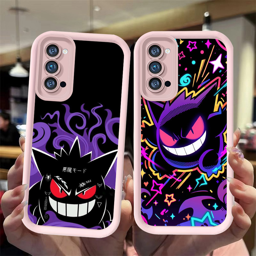 J-1 Pokemon Gengar ดำขาวชมพูเคสโทรศัพท์หรับ OPPO Reno 4 5 4F 5Z 5F Lite 5G