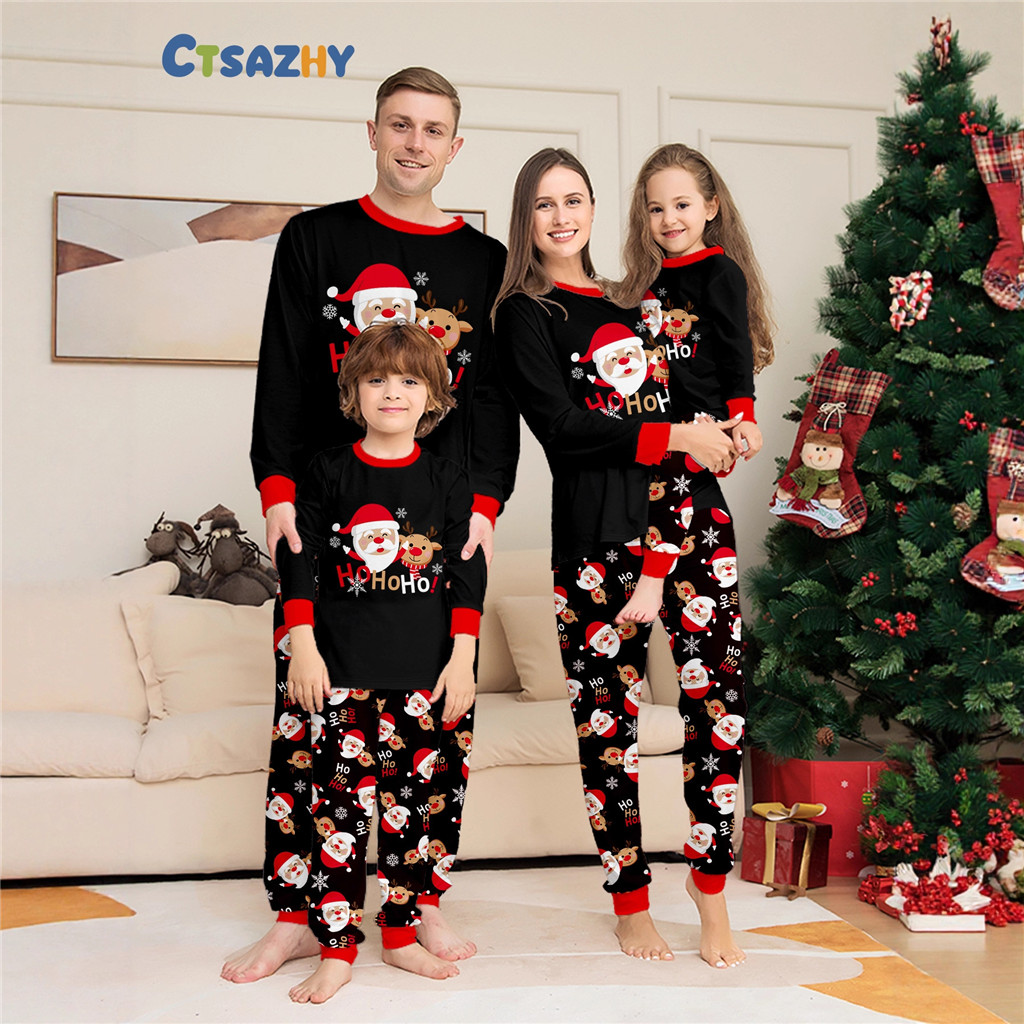 ครอบครัวจับคู่ชุดนอนคริสต์มาสชุด Reindeer Santa Claus พิมพ์วันหยุดชุดนอนนอนพ่อแม่เด็ก PJs Jammies