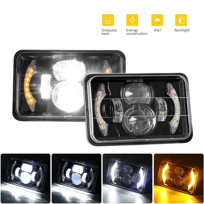4x6 Inch LED Headlight Rectangular Projector 12000Lm 6000K LED Truck Headlamp Car Light Accessories