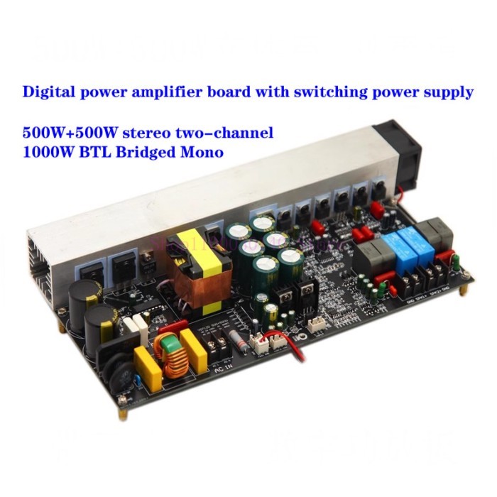High-power Class D digital amplifier board YD1000W, two-channel 500W+500W, bridged 1000W, with swit