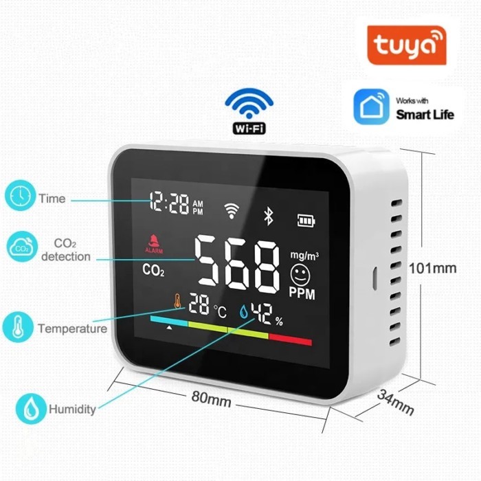 Tuya WI-FI Smart Co2 Meter co2 monitor air quality monitor Real Time Indoor Smoke Alarm Detector fo