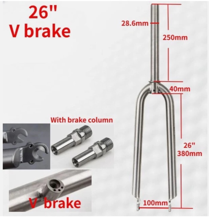 Titanium MTB Bicycle Front Fork rounded crown V brake 1 1/8" For 26" Wheelset
