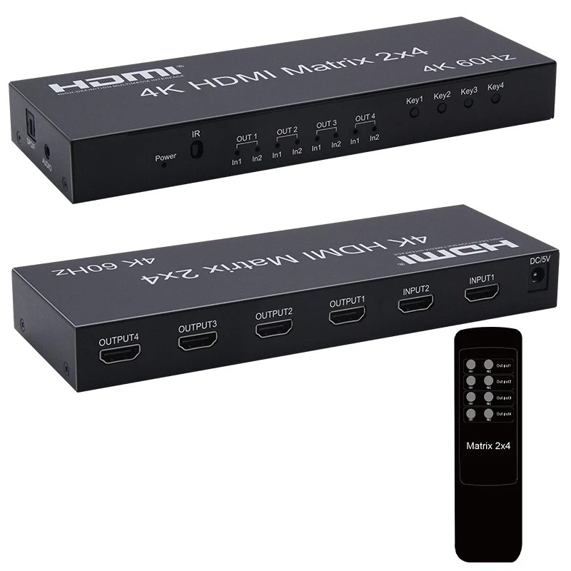 4K 60Hz HDMI Matrix 2x4 HDMI Matrix Switcher 2 ใน 4 ออก HDMI Splitter Switcher พร้อม AUX SPDIF Audio