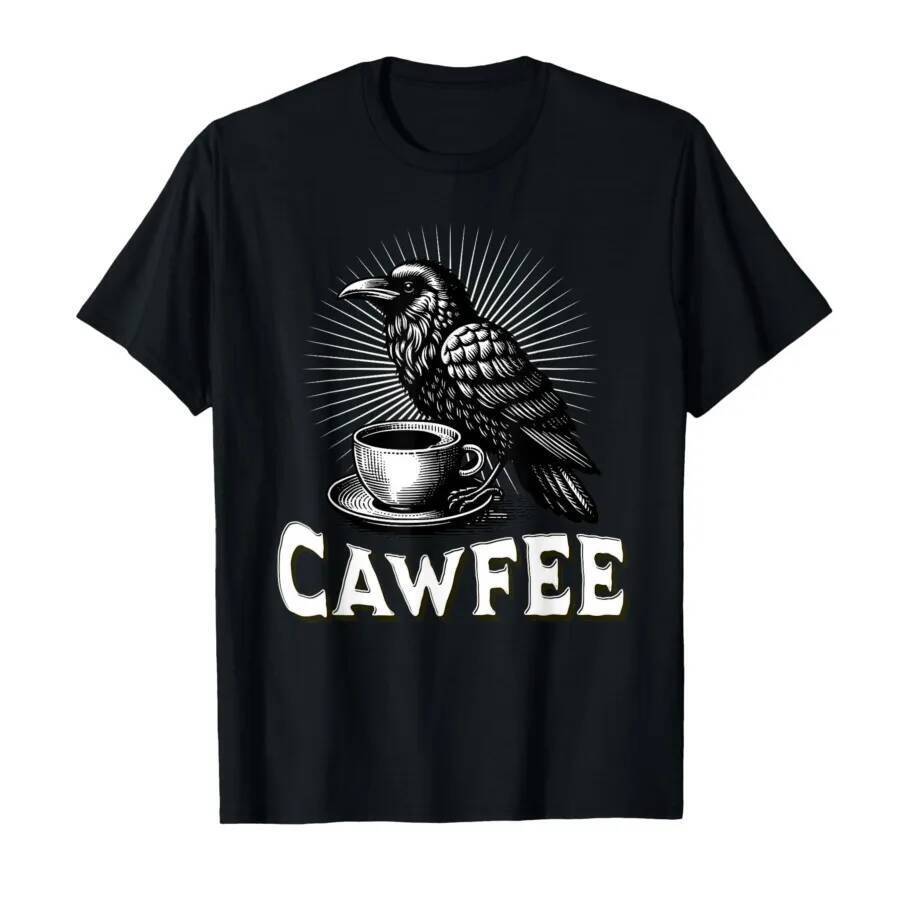 Raven and Coffee Pun Vintage Meme T-shirt For Men Women 100% Cotton T Shirts Short Sleeve Tops 1002-