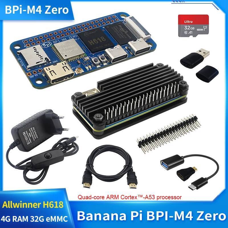 TA Banana Pi BPI-M4 Zero 2/2G LPDDR4 RAM 32/8G eMMC Allwinner H618 Quad-core Cortex-A53 ARM Mail G31