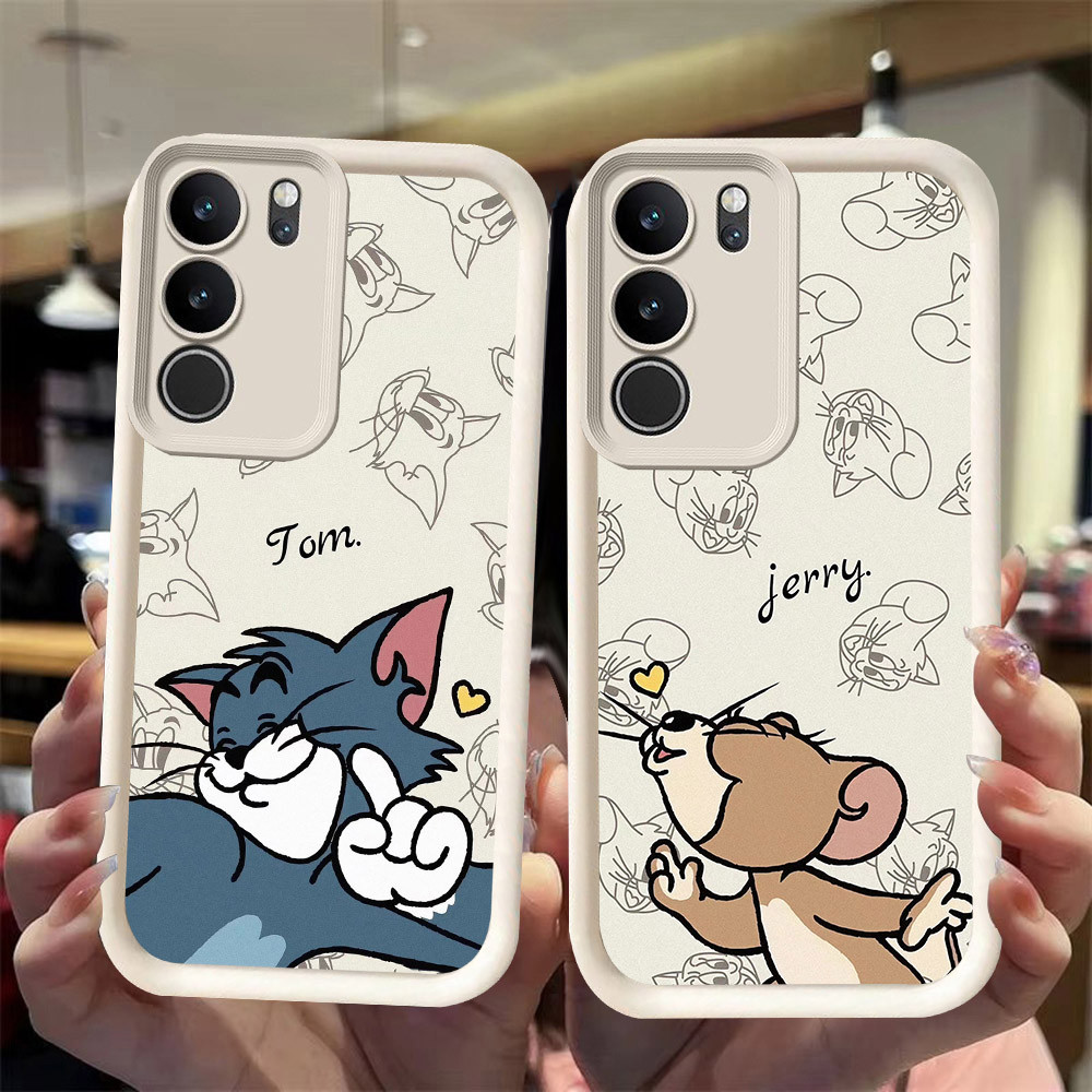 J-18 couple Cat Mouse ดำขาวชมพูเคสโทรศัพท์หรับ VIVO Y300t Y21d T4X Y200 Y19S Y29 Pro