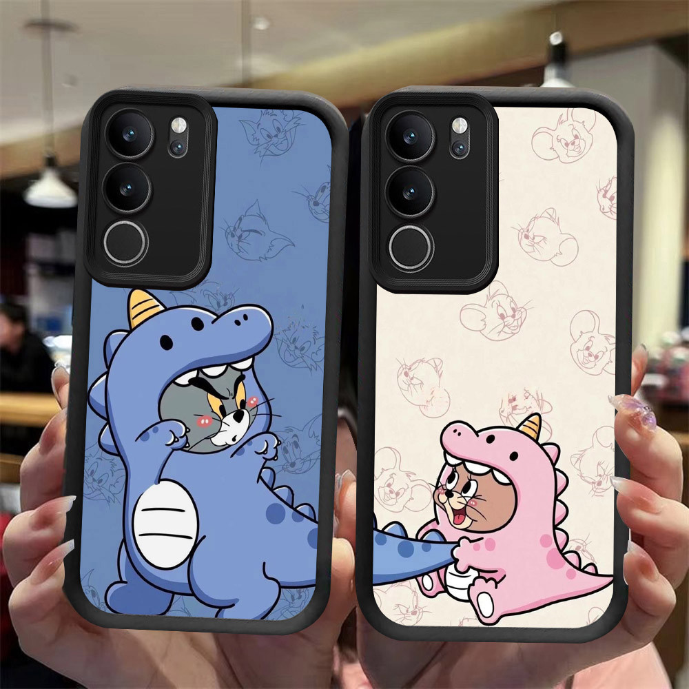 J-33 Cat Mouse couple ดำขาวชมพูเคสโทรศัพท์หรับ VIVO Y300t Y21d T4X Y200 Y19S Y29 Pro