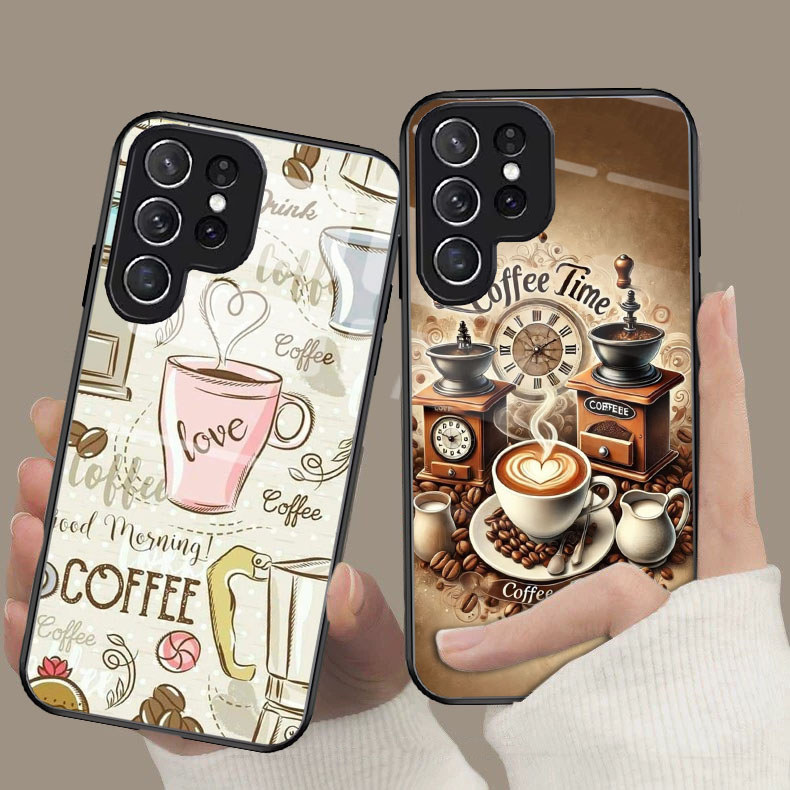 G-5 Coffee Time เคสกระจกนิรภัยสําหรับ Samsung S21 FE S24 S25 Plus Ultra Case