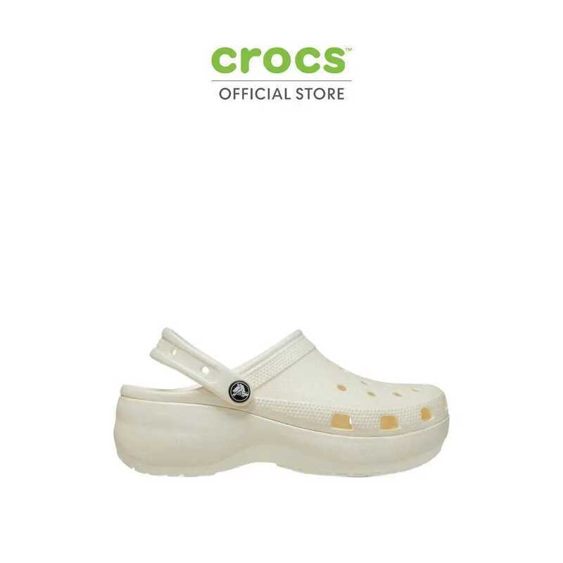 CROCS รองเท้าลำลองผู้หญิง CLASSIC PLATFORM GLITTER CLOG - CHALK D92