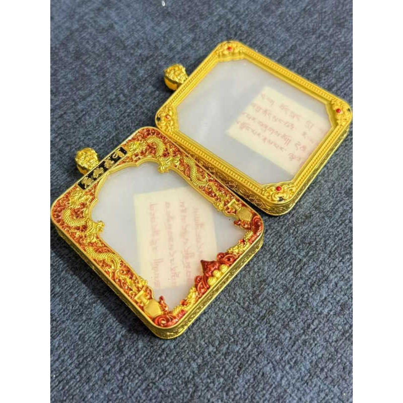 T Tangka Shell Gawu Box Empty Box Square Double-Sided Glass Hollow Pendant Can Open Things Amulet Pa