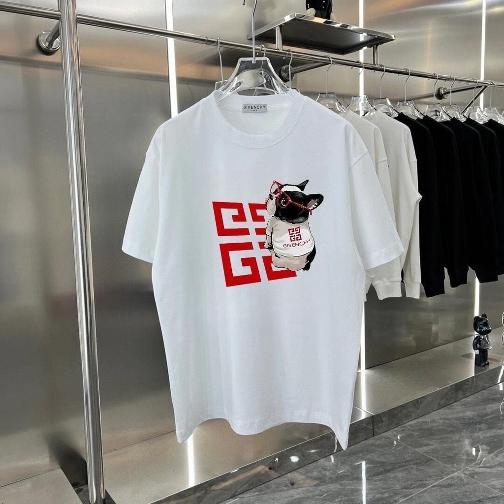 GIVENCHY น้ําหนักสูง 24 ฤดูร้อน Original Single GVC พิมพ์อเนกประสงค์รอบคอคู่ผู้ชายและผู้หญิงเสื้อยืด