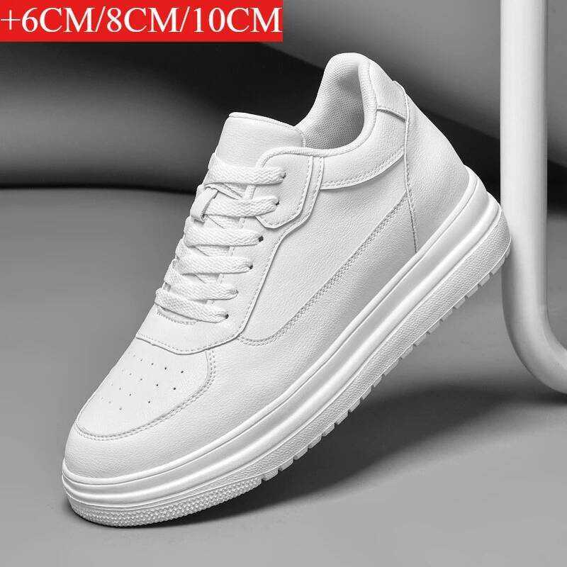 C New Invisible Height-Increasing Shoes For Men, 6Cm-8Cm-10Cm Sports Shoes,White Leather Sports Sho