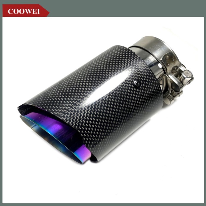 1PCS Car Glossy Carbon Fiber Exhaust System Purple Muffler Pipe Tip Straight Universal Stainless Mu