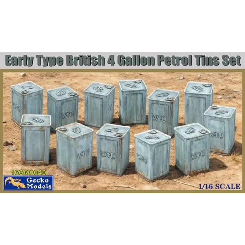 Gecko Models 16GM0040 Early Type British 4 Gallon Petrol Tins Set 1/16 Detail set