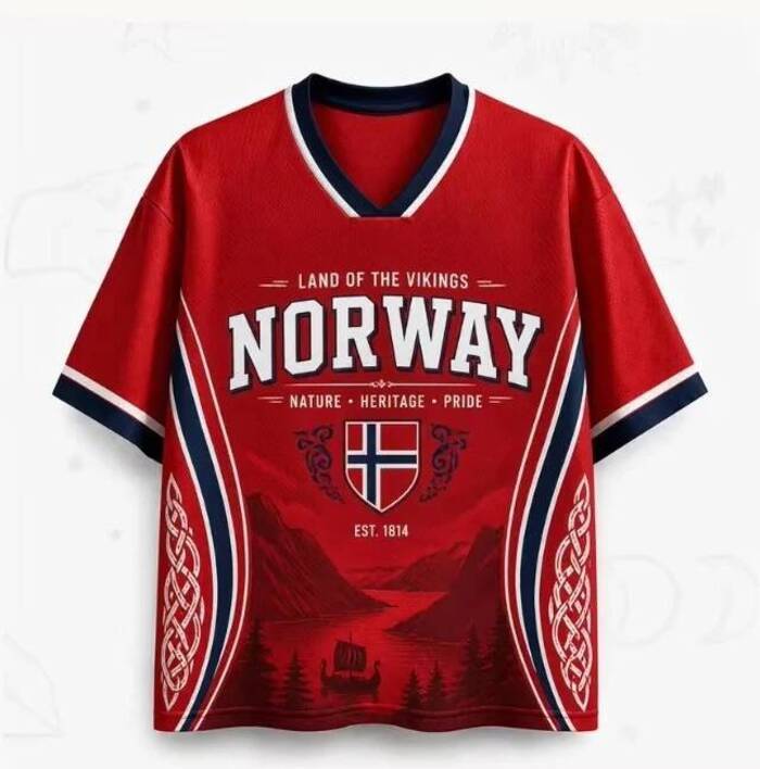 2026 ฤดูร้อน Unisex ขนาดใหญ่ Jersey 3D พิมพ์นอร์เวย์ไวกิ้งเรือ Fjord No.9 Retro V คอ Heritage Street