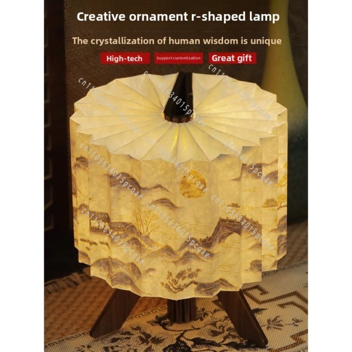 Guofeng Painting and Calligraphy Merchandise Folding Lamp Ornament Handicrafts Office Desktop Ambie