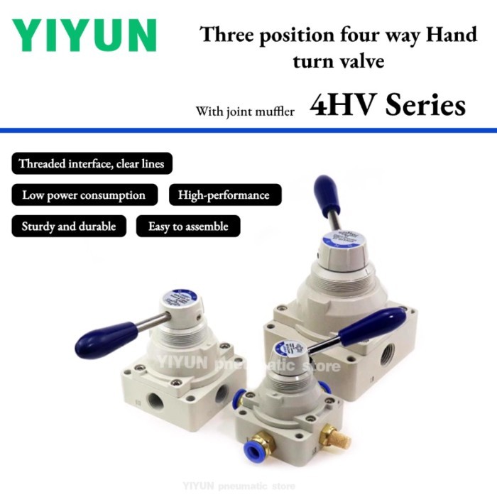 4HV230-06 08 4HV330-08 10 15 Three position four way Hand turn valve 4HV Series with  Joints muffle