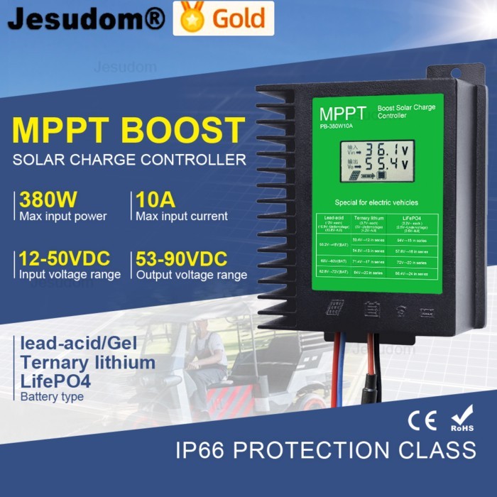 380W MPPT Solar Boost Charge Controller from 12-50V to 48V 60V 72V for Lithium Battery Solar Batter