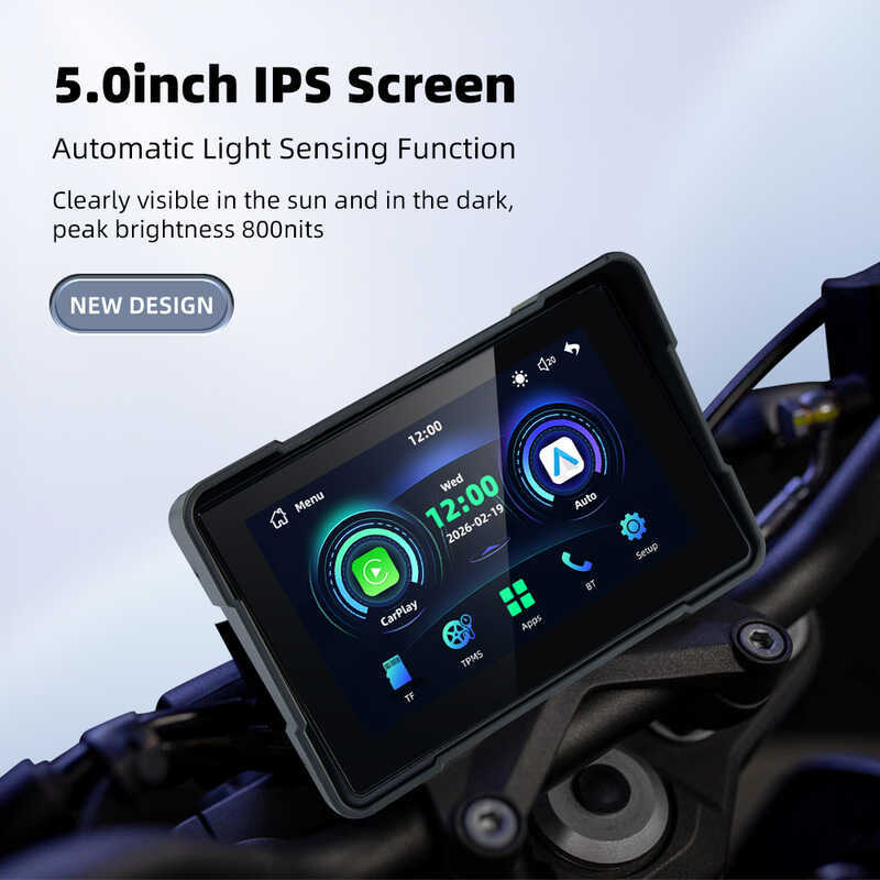 หน้าจอแสดงผลนำทาง GPS แบบไร้สายสำหรับมอเตอร์ไซค์ EKIY ขนาด 5 นิ้ว รองรับ Carplay และ Android Auto