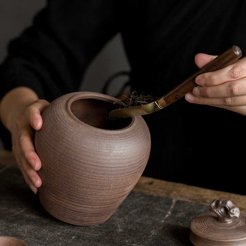 gar Storage Jar Rough Pottery Tea Jar Household Portable Ceramic Sealed Jar Small Tea Can Ure-Proof