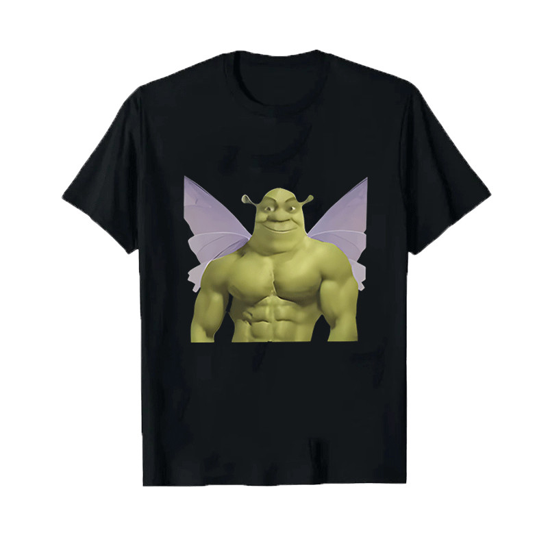 Shrek with Fairy Wings T-Shirt - Funny Pop Culture Mashup Design เสื้อตลกสําหรับแฟนๆของ Shrek และขนา