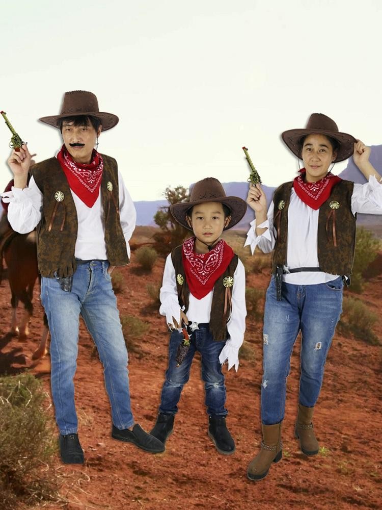 Halloween Cosplay Party เครื่องแต่งกายเด็กผู้ใหญ่ชายและหญิง Western Cowboy Cowboy Parent-Cild Perfo