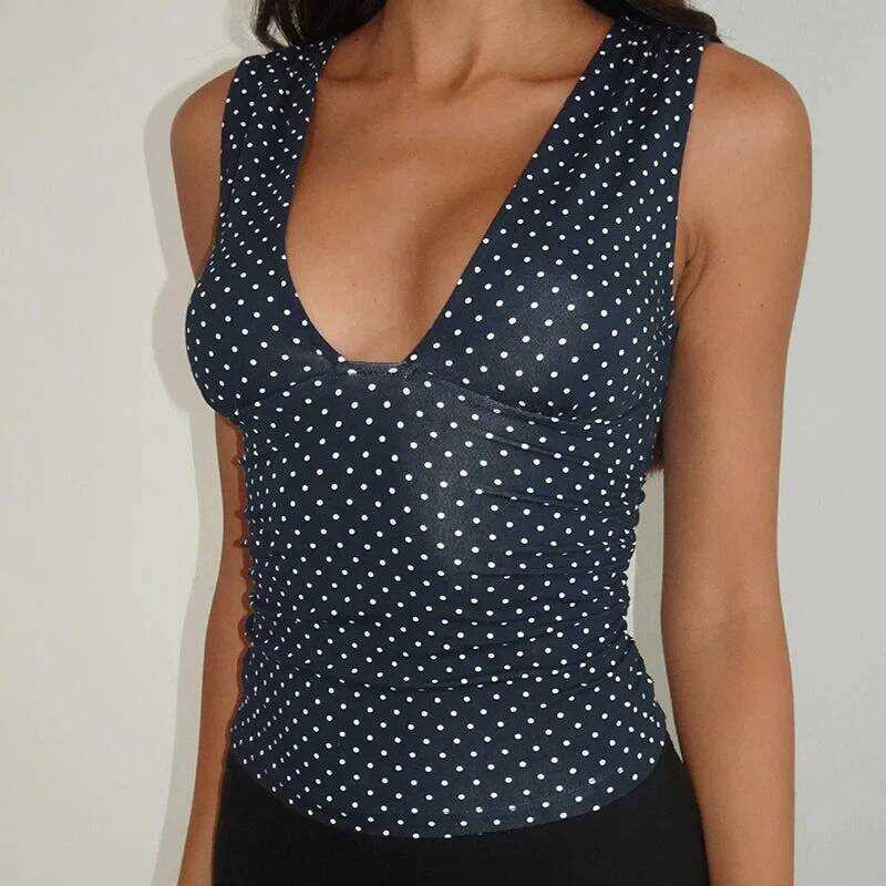 ▥ Y2k Tank Topสําหรับผู้หญิงvintageลึกvคอเสื้อแขนกุดslim Fit Low Cutสุภาพสตรีแฟชั่นgoing OUT Cr