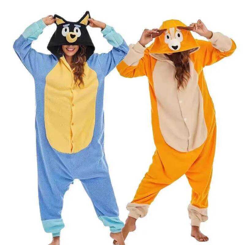 C Blue Dog Kigurumi Animal Adults Cartoon Orange Dog Onesies Winter Pamas Halloween Cosplay Costume