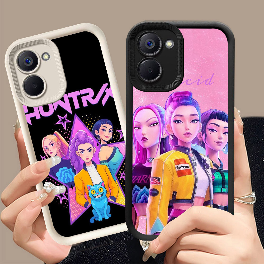Q-9 Kpop Demon Hunter ขาวดำเคสโทรศัพท์หรับ VIVO Y28S Y27S Y36 Y27 5G ปกสีชมพู