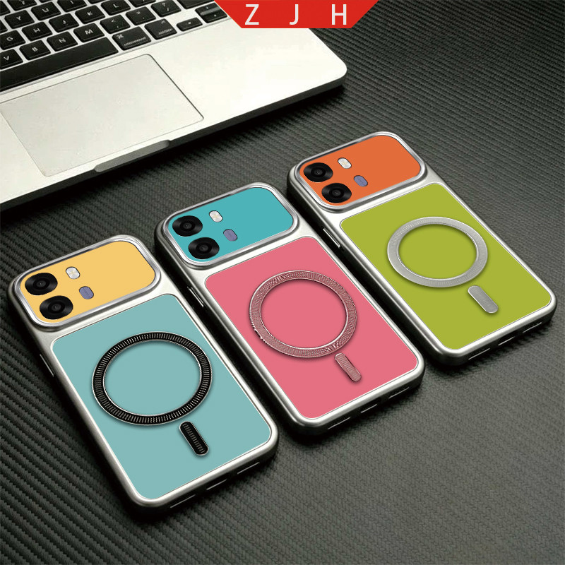 สําหรับ OPPO A6X A6C A5X 4G 5G เคสโทรศัพท์ออกแบบใหม่สีดําผงเงินแม่เหล็กดูดคู่ประกบฐานสีกันกระแทกกรณี