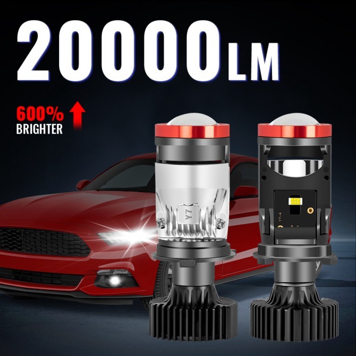 Y7 H4 LED Projector Lens RHD Mini H4 LED Lenses Car Headlight Bulbs CSP Chip High Low Beam 120W Can